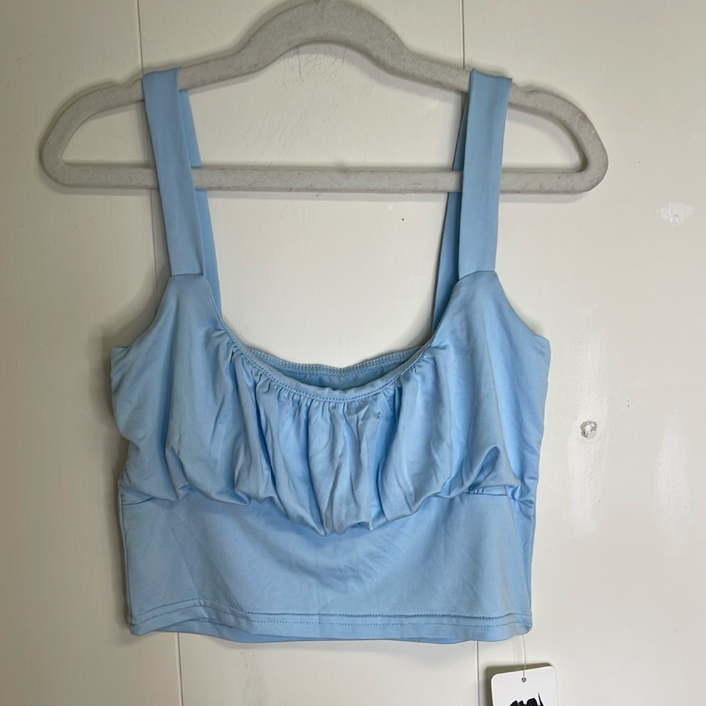 Women’s XS Blushmark Merry Eden Light Blue Ruched Crop Top